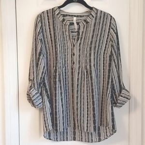 NY Collection black and white striped three-quarter sleeve blouse, size medium
